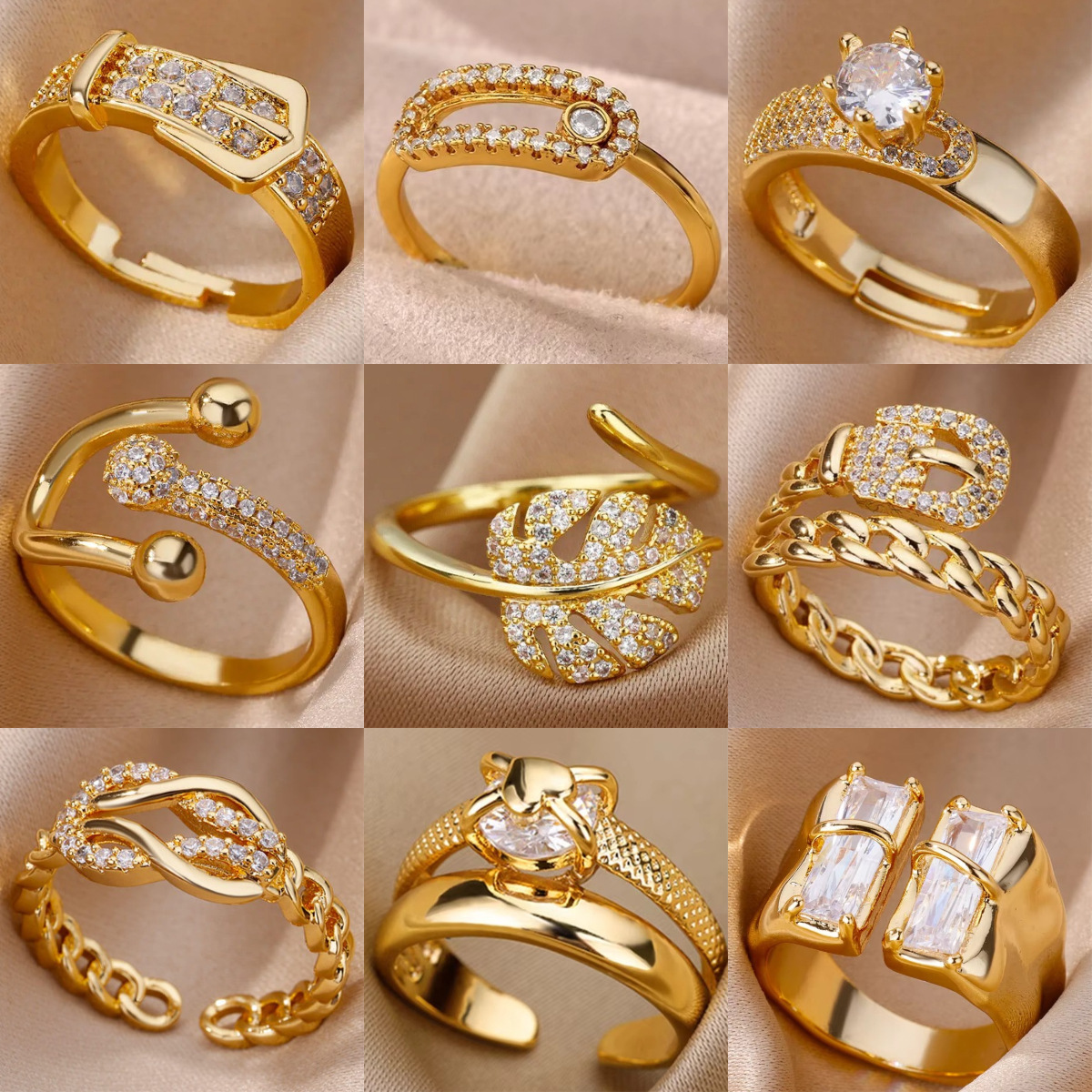 Free Shipping 2025 New Designer Jewelry 18K Gold Plated Full Diamond Titanium Steel Non-fading Open Ring Women Zircon Leaf Ring Women High-end Feel