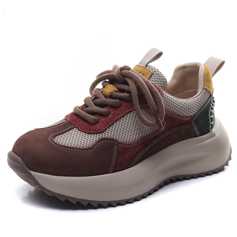 Genuine Leather Thick-Soled Women's Agan 2025 Spring New Comfortable Versatile Dad Mesh Breathable Sports Casual Shoes ddmythur