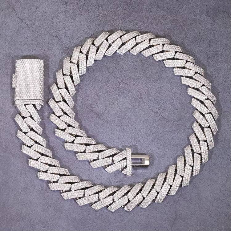 100% Pass Diamond test Heavy Silver Weight with VVS Moissanite Diamond Iced Out Cuban Link Chain 20mm Wide for Hiphop Life