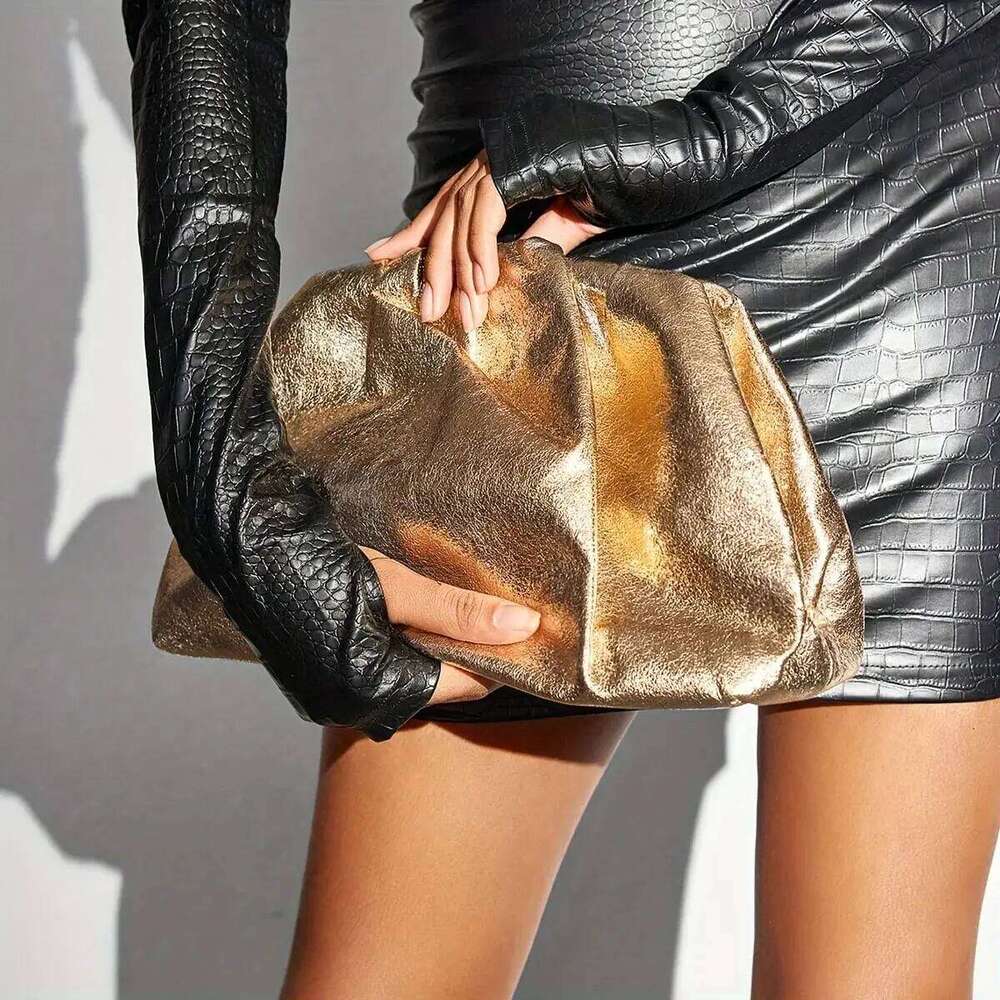 Women Metalic Clutch Grab Bag In Sier Gold Color Suitable For Wedding Party ,Christmas, Valentine's Day And Dinner
