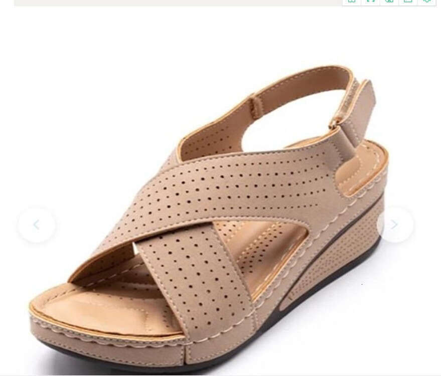 Summer 2023 New Sandals Wedge Stitched Breathable Velcro Hollow Large Size Women's Shoes