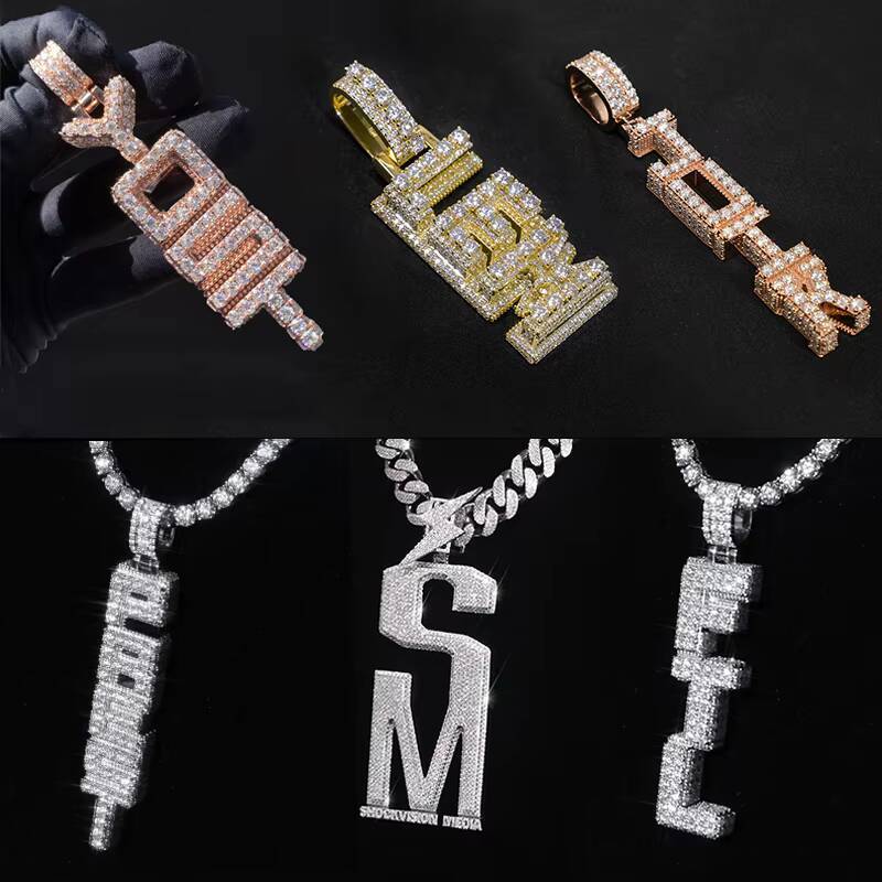 Hot Selling Mossanite Pendant Vertical Name Iced Out Charm Hip Hop 925 Silver VVS Custom Moissanite Pendant