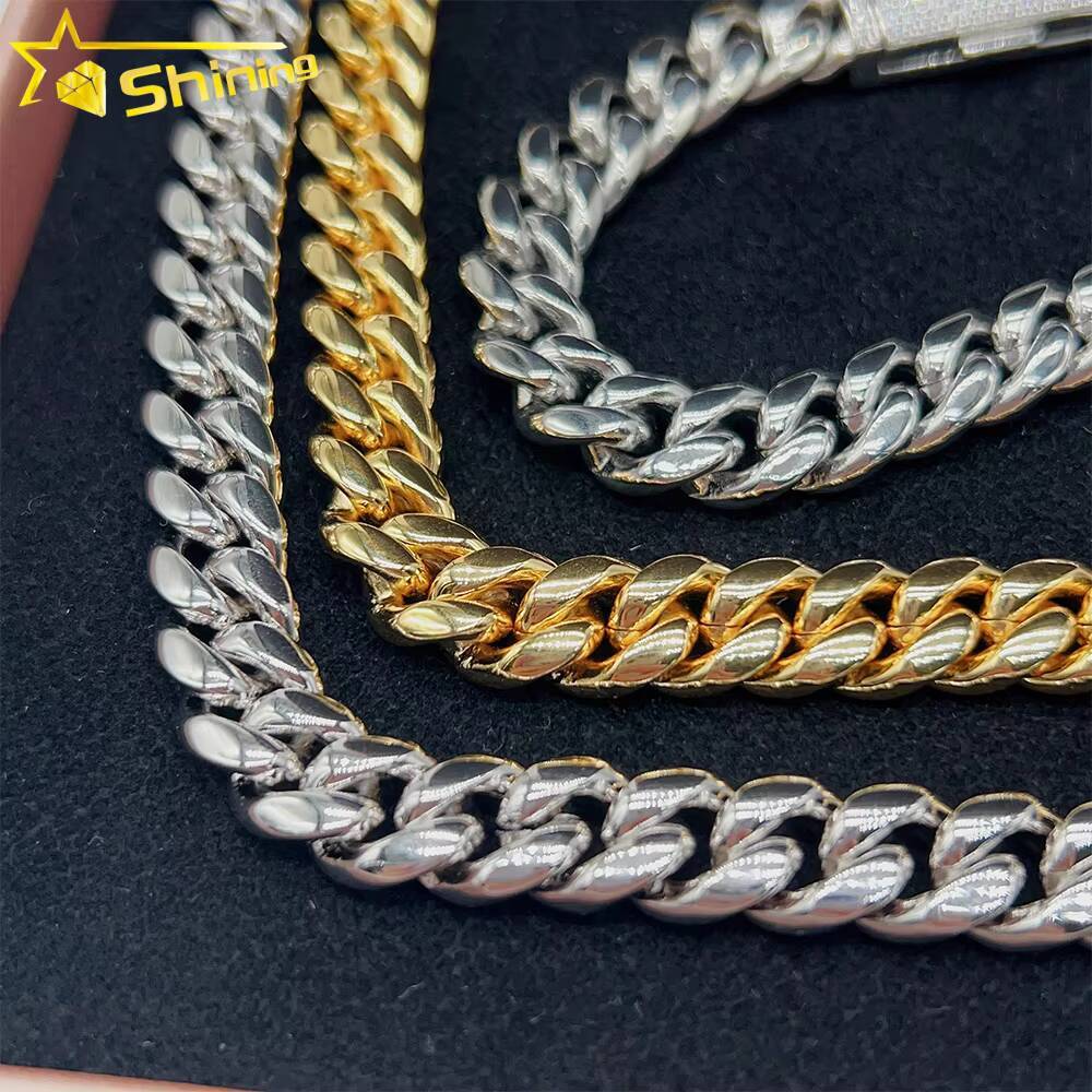 Hot Sale Miami Cuban Chain Stainless Steel Silver Moissanite Lock High Quality 10mm 12mm 14mm 18mm Cuban Necklace Bracelet