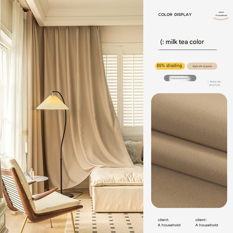 YL-36787 cream blackout curtain 2025 new thickened bedroom living room hook-style light luxury modern simple bay window