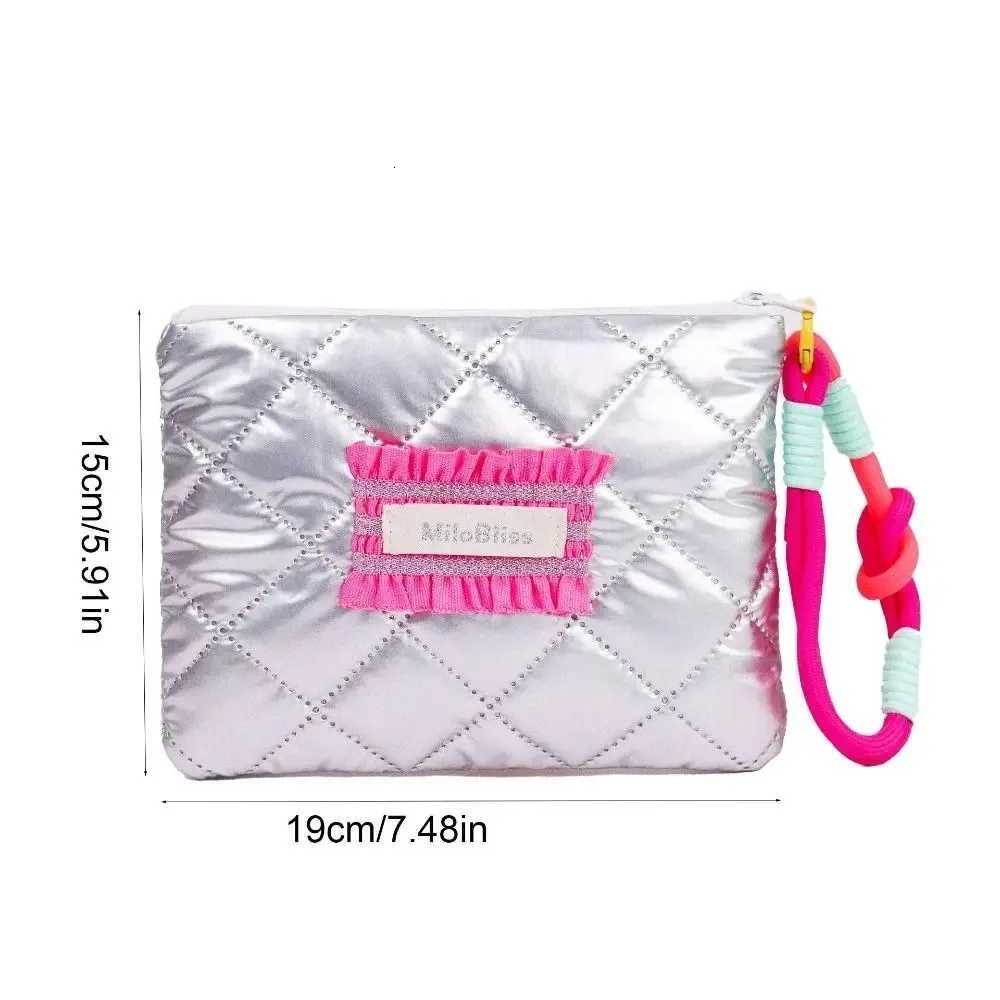 Korean Style Love Heart Silver Coin Purse with Hanging Rope Small Item Bag Handbag Wallet Stuffed Cotton Cosmetic Bag Girls G250802