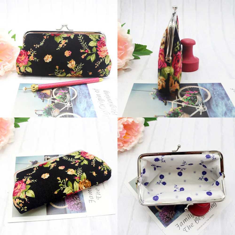 13995CM Long Rose Flower Printed Microvelvet Coin Wallet Handbag Canvas Money Card Holder Wallet Pouch Key Bags Wholesale G250802