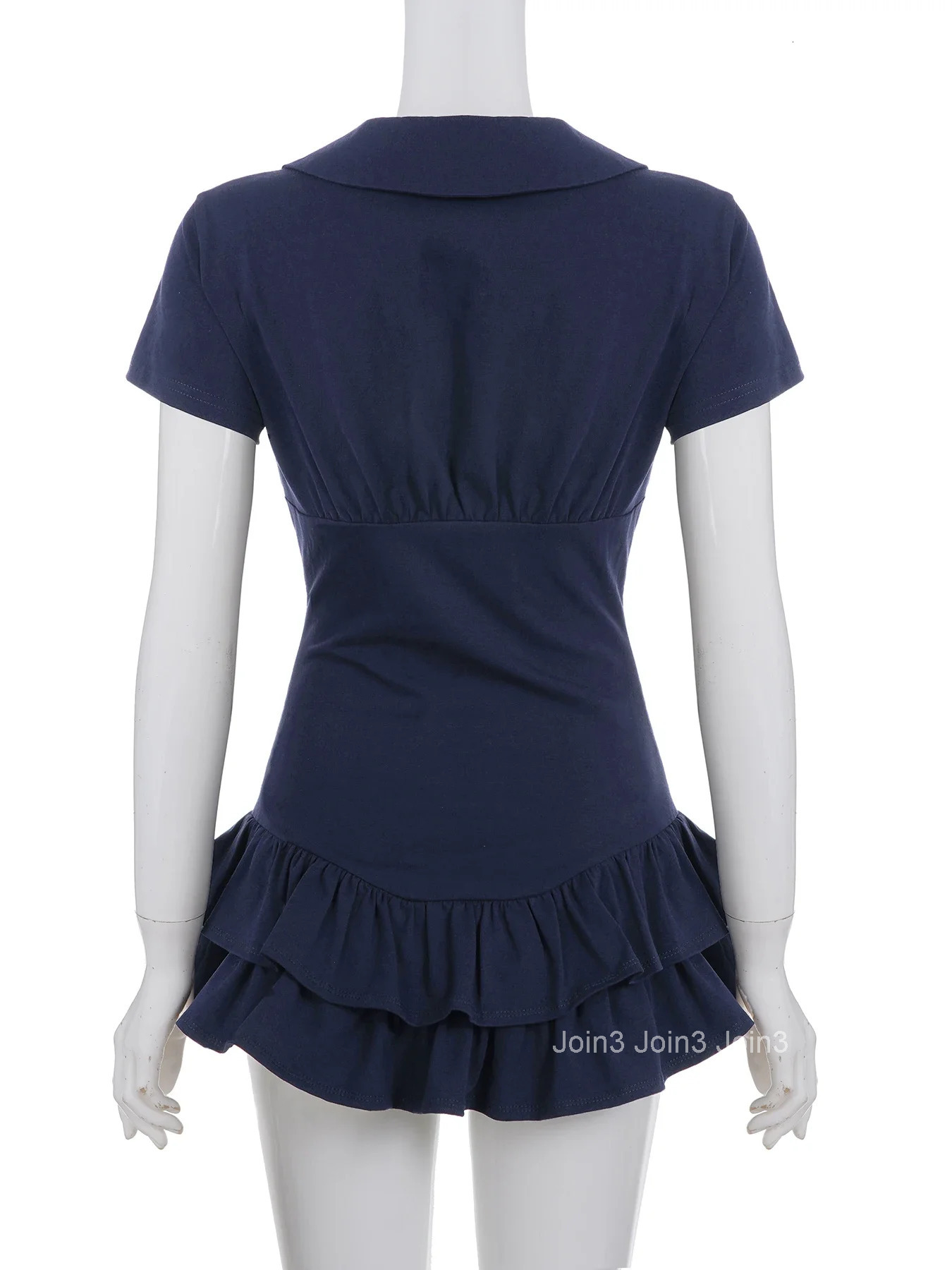 Basic Solid Ruffles A-Line Dress Slim Turn-Down Collar Short Sleeve Mini Dresses For Women Summer Fashion Streetwear