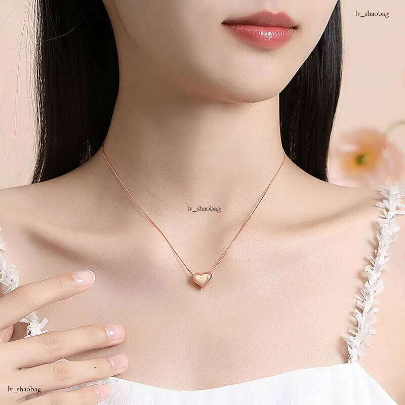 DHcollections S Sier Three Dimensional Heart Necklace Minimalist Polished Clavicle Chain Smooth High End Style Jewelry for Women