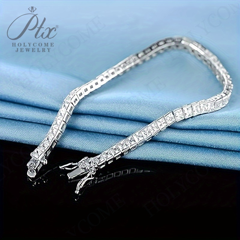 Vintage Princess cut Cubic Zirconia Bangle Bracelet 925 Silver Engagement Wedding Square Stone Tennis Bracelets For Women Bridal Party Jewelry