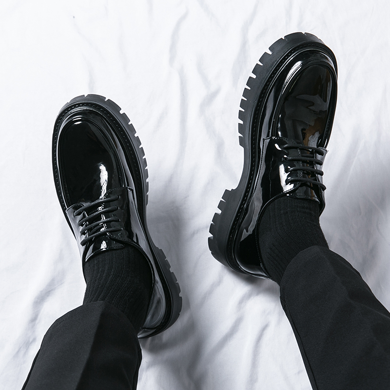 21289- Casual British style versatile height increasing round head business suit black thick soled Korean version men's leather shoes