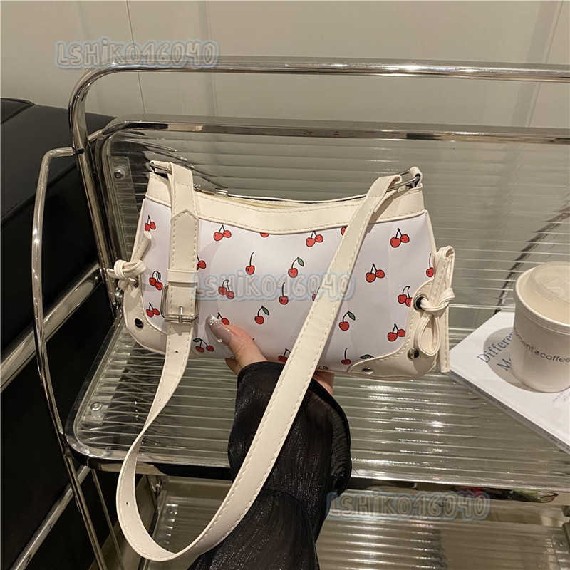 New Trendy Girl Handbag Fashion Commuter Cherry Niche Print Texture Shoulder Bag Underarm Bag H250804