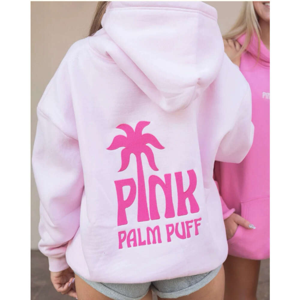 Pink Palms Hoodie For Womens Embroidery Flower Print Sweatshirts Long Loose Trendy Brand Hooded Sweatshirt Y2k Streetwear High Quality Pinkpalm Puffs Dd3