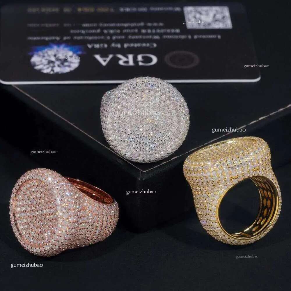 Stock Pass Tester Hip Hop Jewelry Sier Fully Iced Bubble Edge Round Dia Moissanite Men Pinky Ring