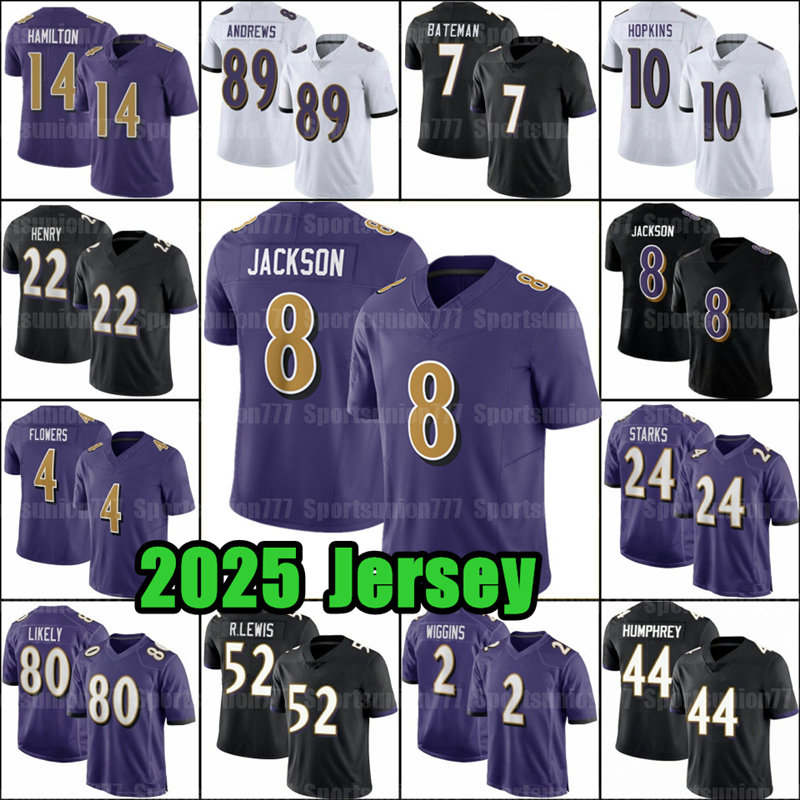 Lamar Jackson Derrick Henry Football Jersey Zay Flowers Bateman Mark Andrews Kyle Hamilton Roquan Smith Malaki Starks Mike Green Raven Likely DeAndre Hopkins