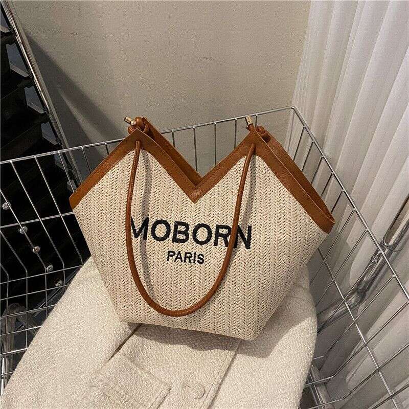 Trendy New Woven Women's Grass Weaving Shoulder Underarm Fashion Letter Contrast Casual Tote Bag