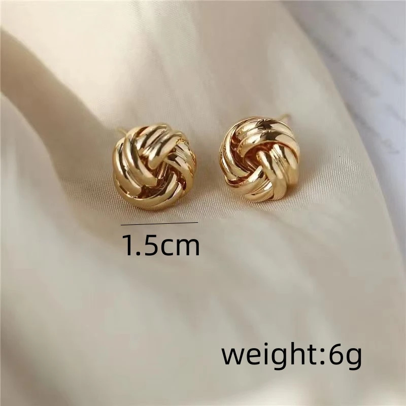 Hiphop Punk Metal Twist Knit Knot Ball Stud Earring for Women Gold Color Female Twine Ear Jewelry Christmas Gift Brincos 250801