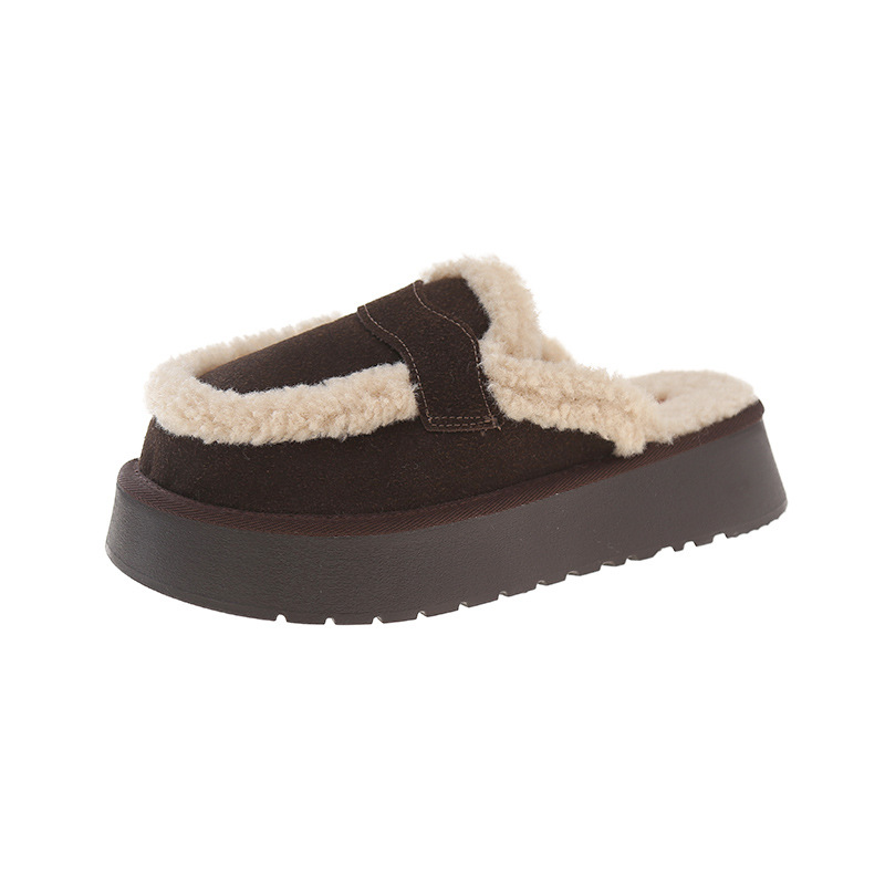 Plus-size Women's Half-Slip-on Enclosed-Toe Cotton Slippers with Thick Soles Lined Non-Slip Warm and Cozy for Home Use Styles for Autumn and Wint
