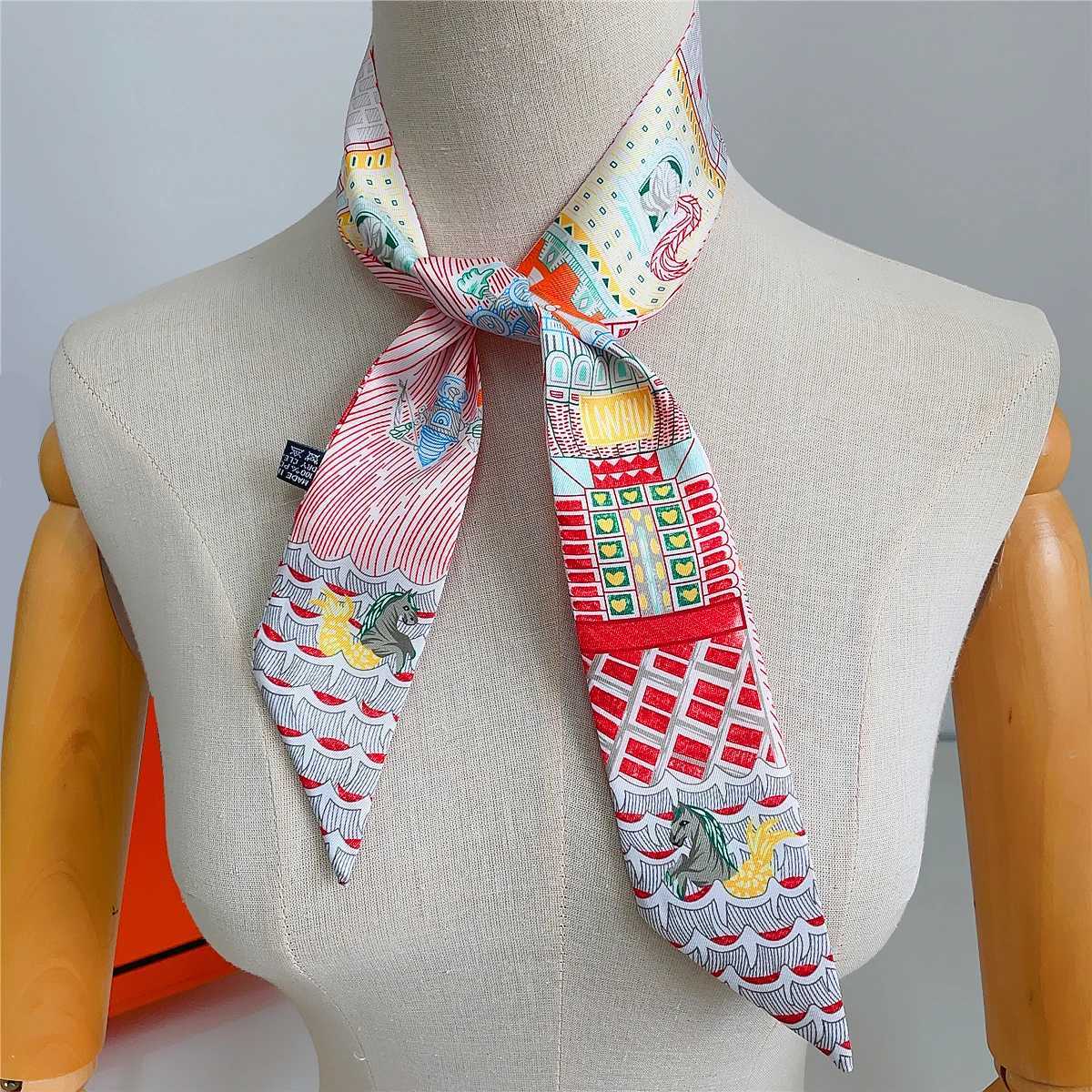 100% Silk Twill Scarf Luxury Palace Horse Fashion Scarf Wen Foard Skinny Bag Scarves Neckerchief Hair Band X250804