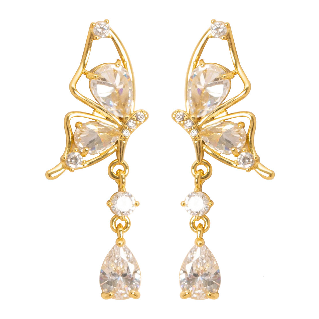 Korean Version New Fashion Super Fairy Exquisite Inlaid Zircon Butterfly Earrings for Women Versatile Elegant High-end Sier Needle Ear Jewelry