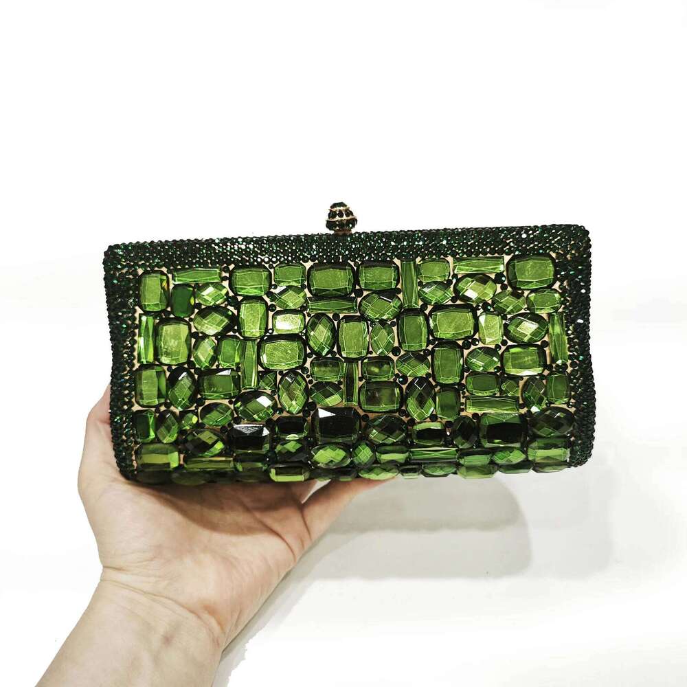 Women Crystal Dinner Party Clutch Bags Style Blue Glass Handbag Green Stone Evening Bag Wedding Bridal Purse