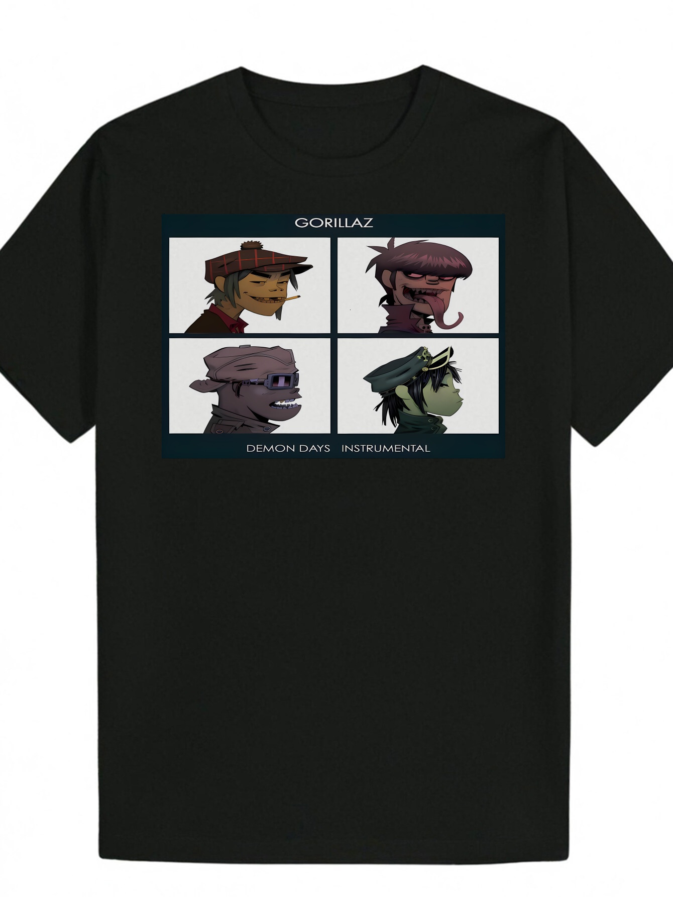 Summer Casual Round Neck Polyester T-Shirt, Unique Portrait Design - Men's 'Gorillaz' Graphic T-Shirt b7496