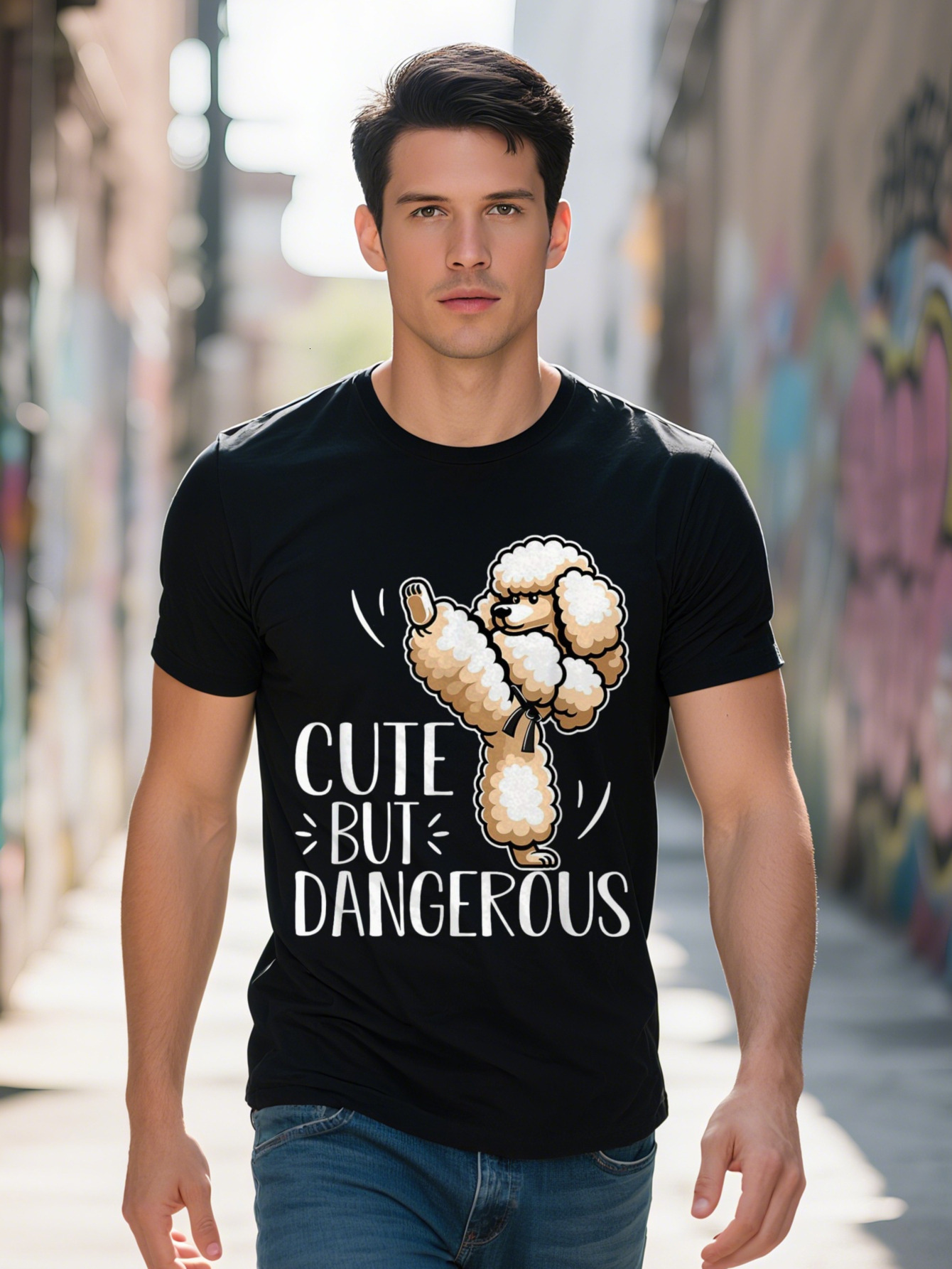 Men's T-shirt Cotton Poodle Cute But Dangerous T Shirt 0f563
