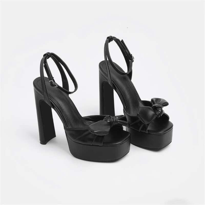 French Style Comfortable Chunky Heel Sandals for Women 2025 Summer New Square Toe Bow Waterproof Platform High Heels to Match Dresses