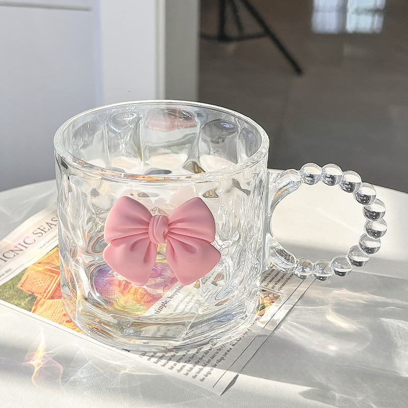 Big Ear Bow Glass Niche Design Ins Style Mug High-Value Water Coffee Milk Cup