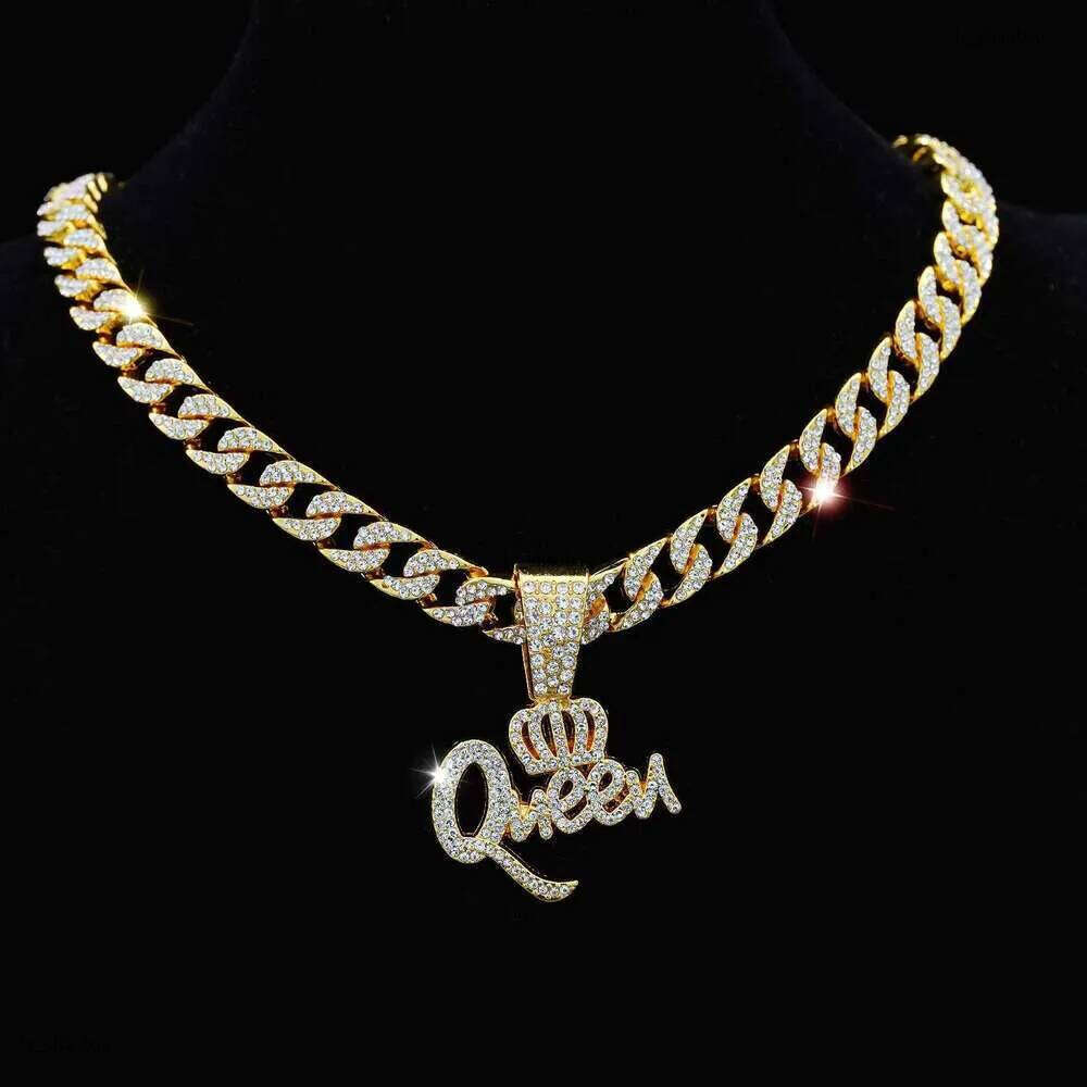 DHCollections Queen Crown Pendant Necklace for Women Iced Out Cuban Link Chain Hip Hop Bling Style Gold Sier Color 18 Inch 1 Piece