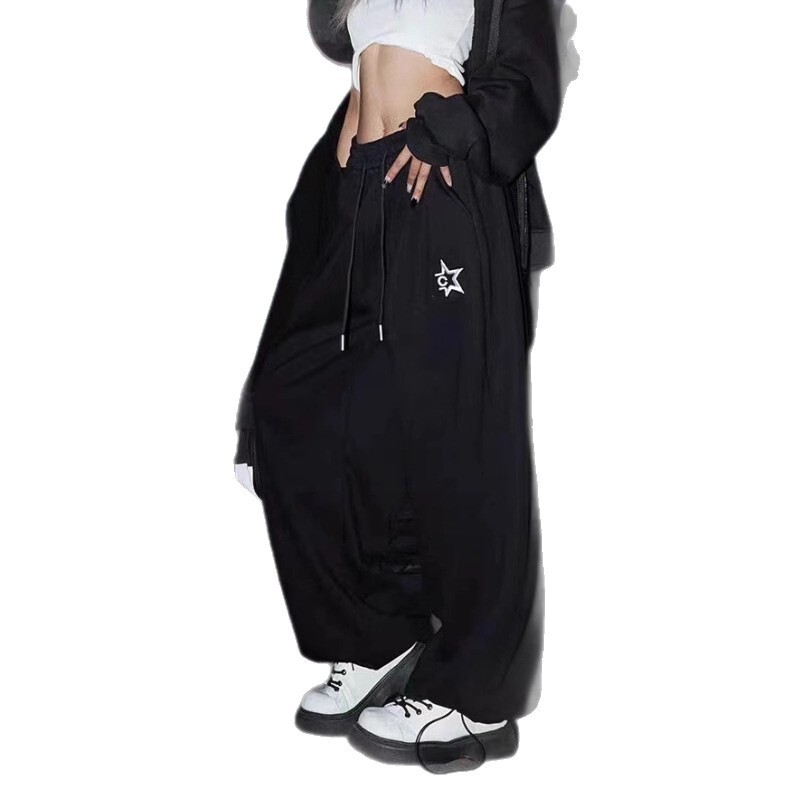Free shipping designer American Street Retro Casual Pants for Women High Waist Loose Straight Pants Hip Hop Drawstring Sweatpants High quality clothin