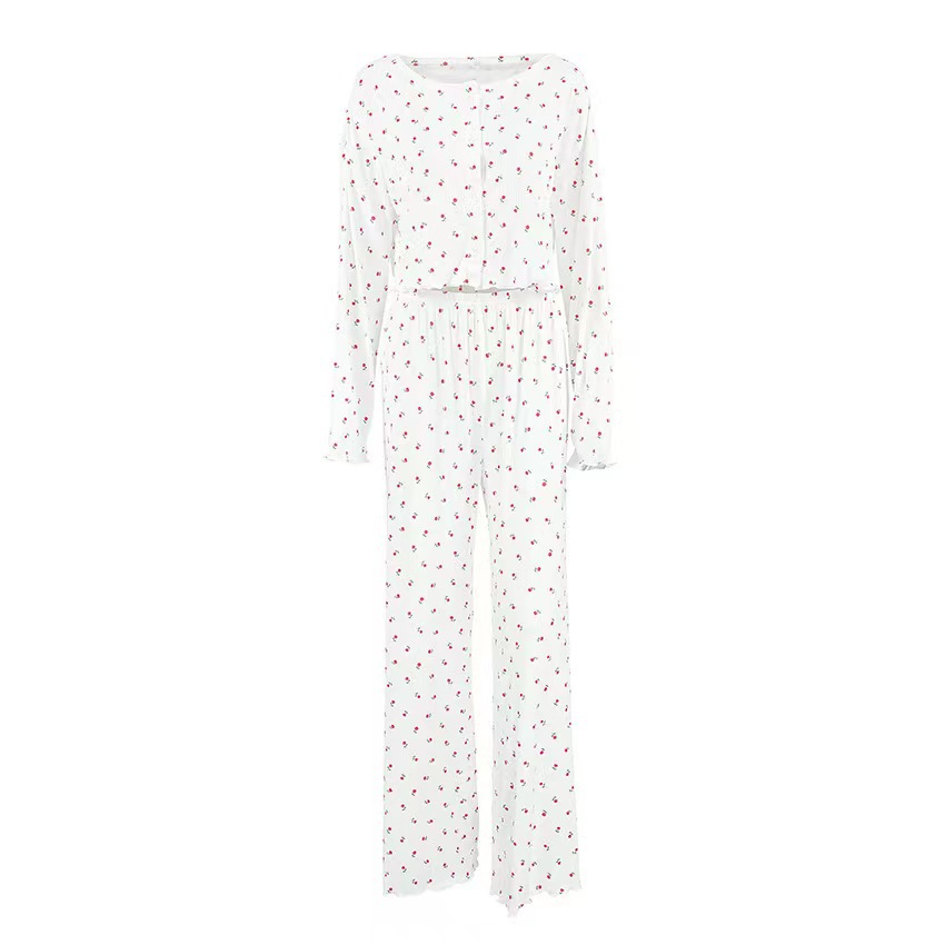 B1002-Autumn and winter knitted printed fashion loose long-sleeved trousers new pajamas women's home clothes