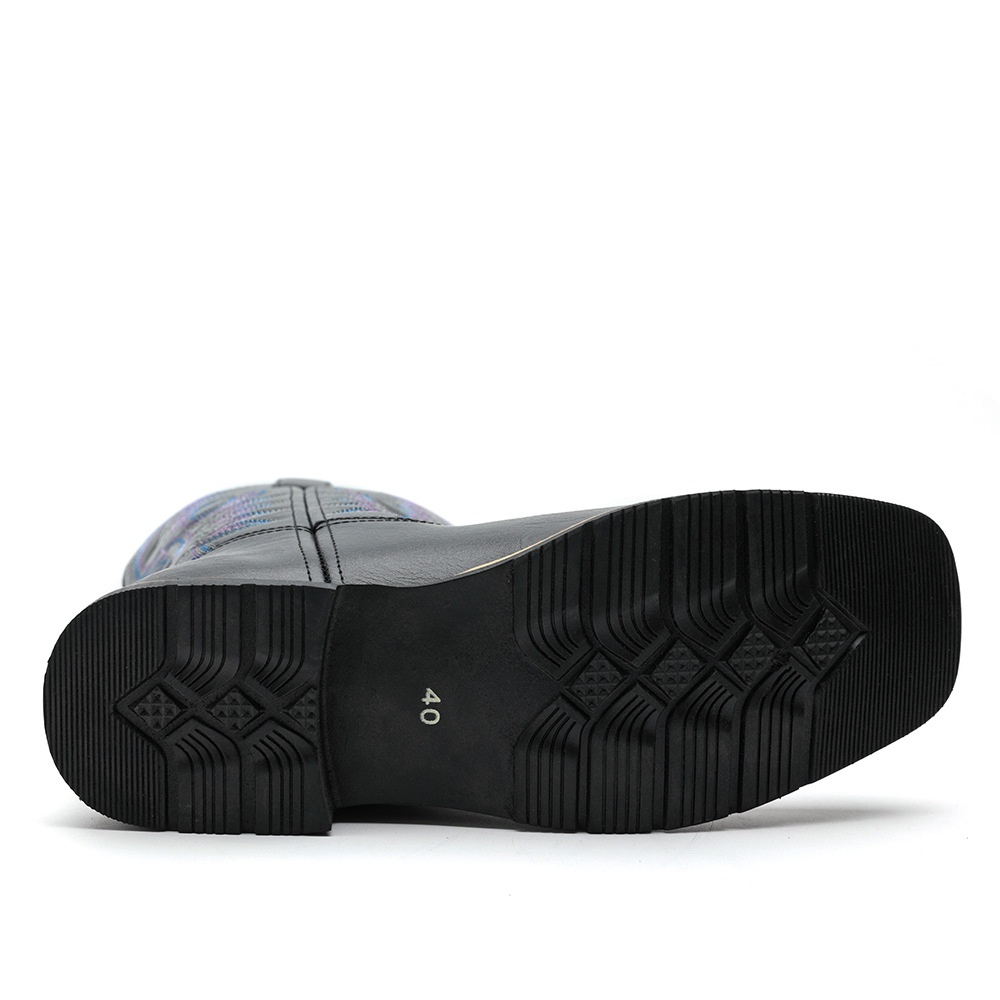 Zipper Bag Packed High Barrel Embroidered Vintage Wide-Headed Western Cowboy Boots