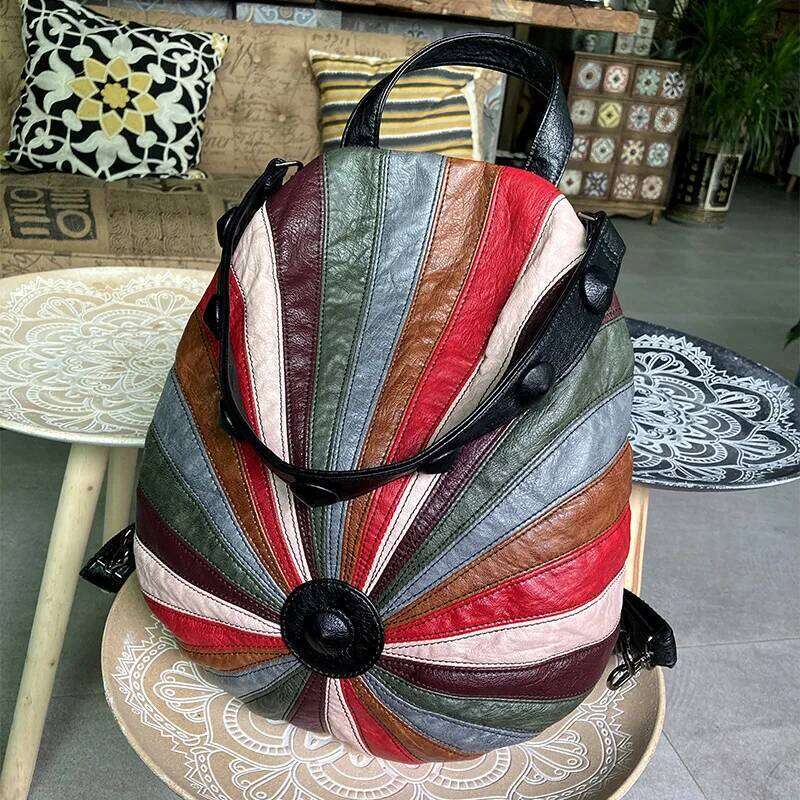 Multi color patchwork backpack fashion colorful watermelon large hat rainbow women shoulder bag