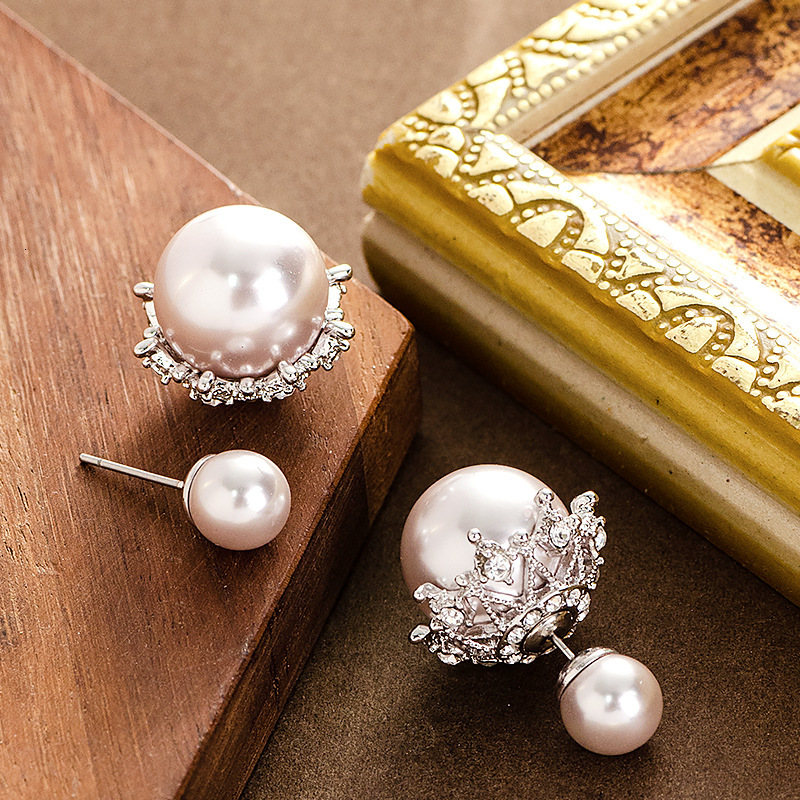 French Exquisite Socialite Double-Sided Pearl for Women High-End Light Elegant Style Sier Needle Earrings