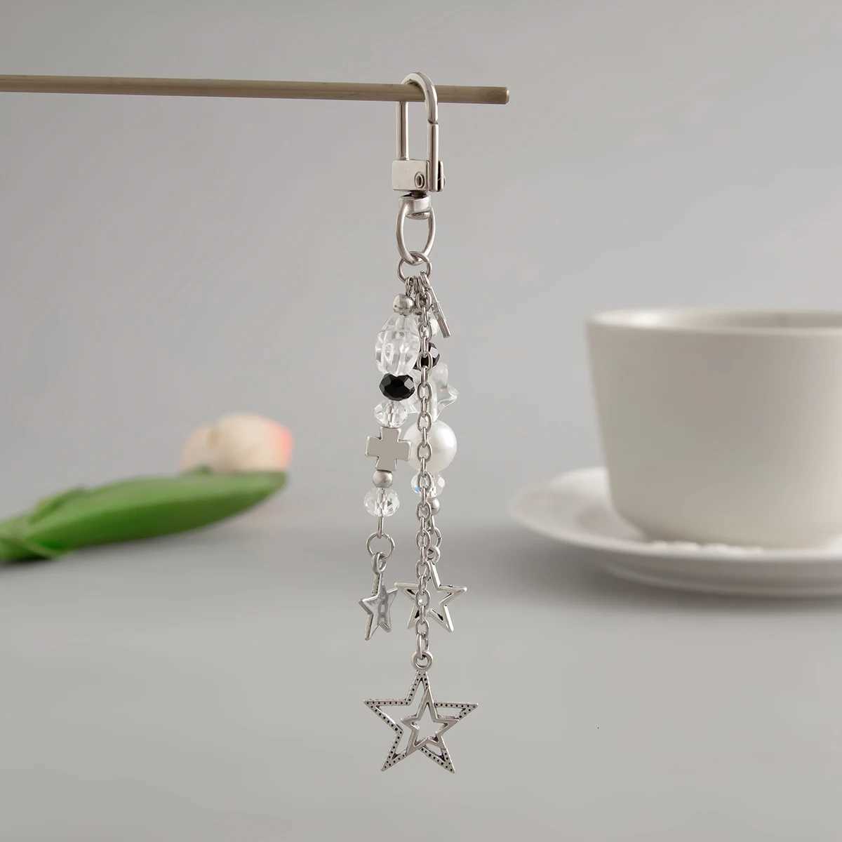 Ingemark Vintage Hollow Star Cross Pendant Keychain Korean Fashion Beads Keyring Jeans Bag Chain Pendant Y2K Jewelry Accessories G250802