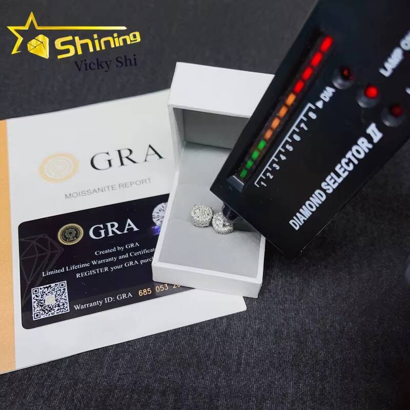 GRA Certificated 925 Sterling Silver Gold Plated Moissanite Stud Earrings Custom Iced Out Diamond Earrings for Women
