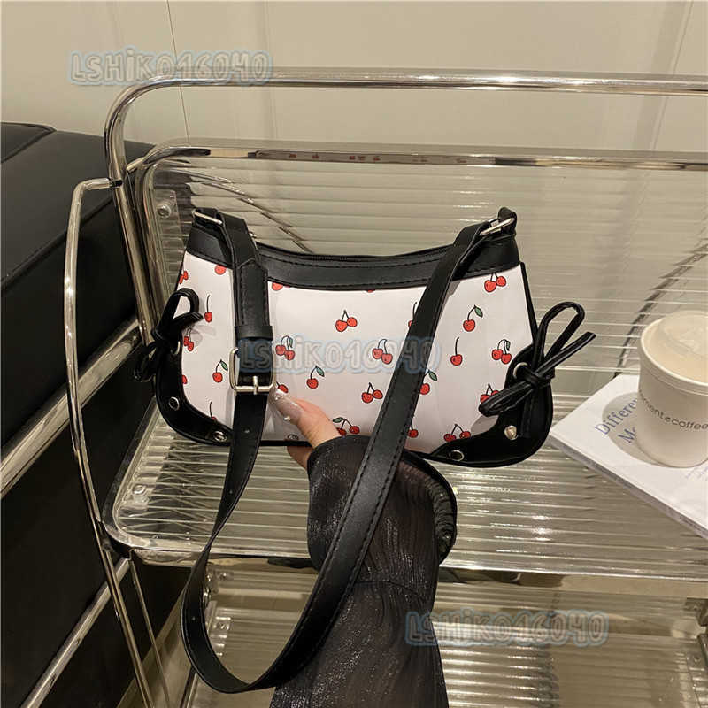 New Trendy Girl Handbag Fashion Commuter Cherry Niche Print Texture Shoulder Bag Underarm Bag H250804