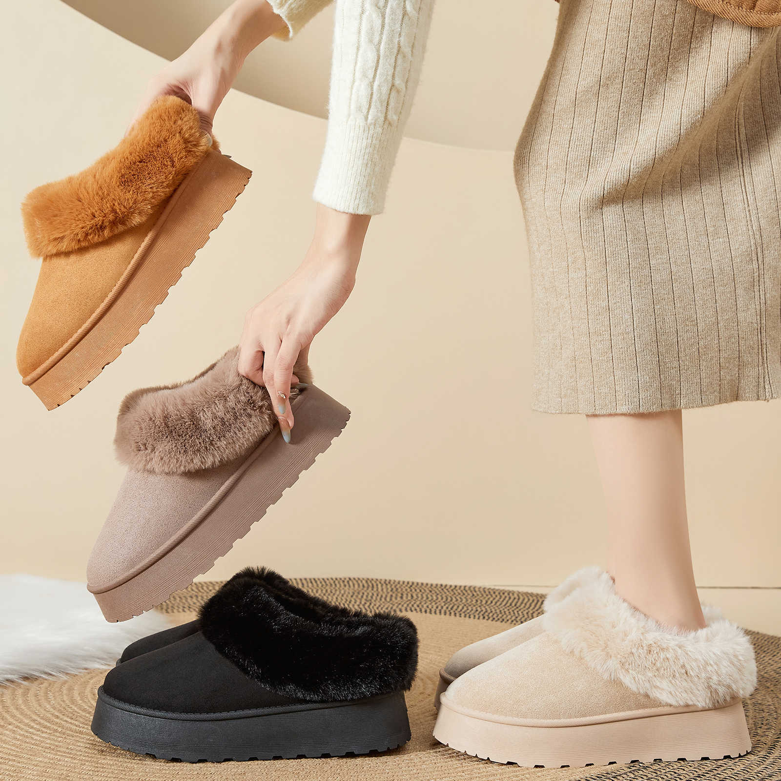 Women's New Styles For Autumn Winter 2025 Snow Boots Leisure And Thick Soled Bread Fleece - Lined Warm Cotton Shoes