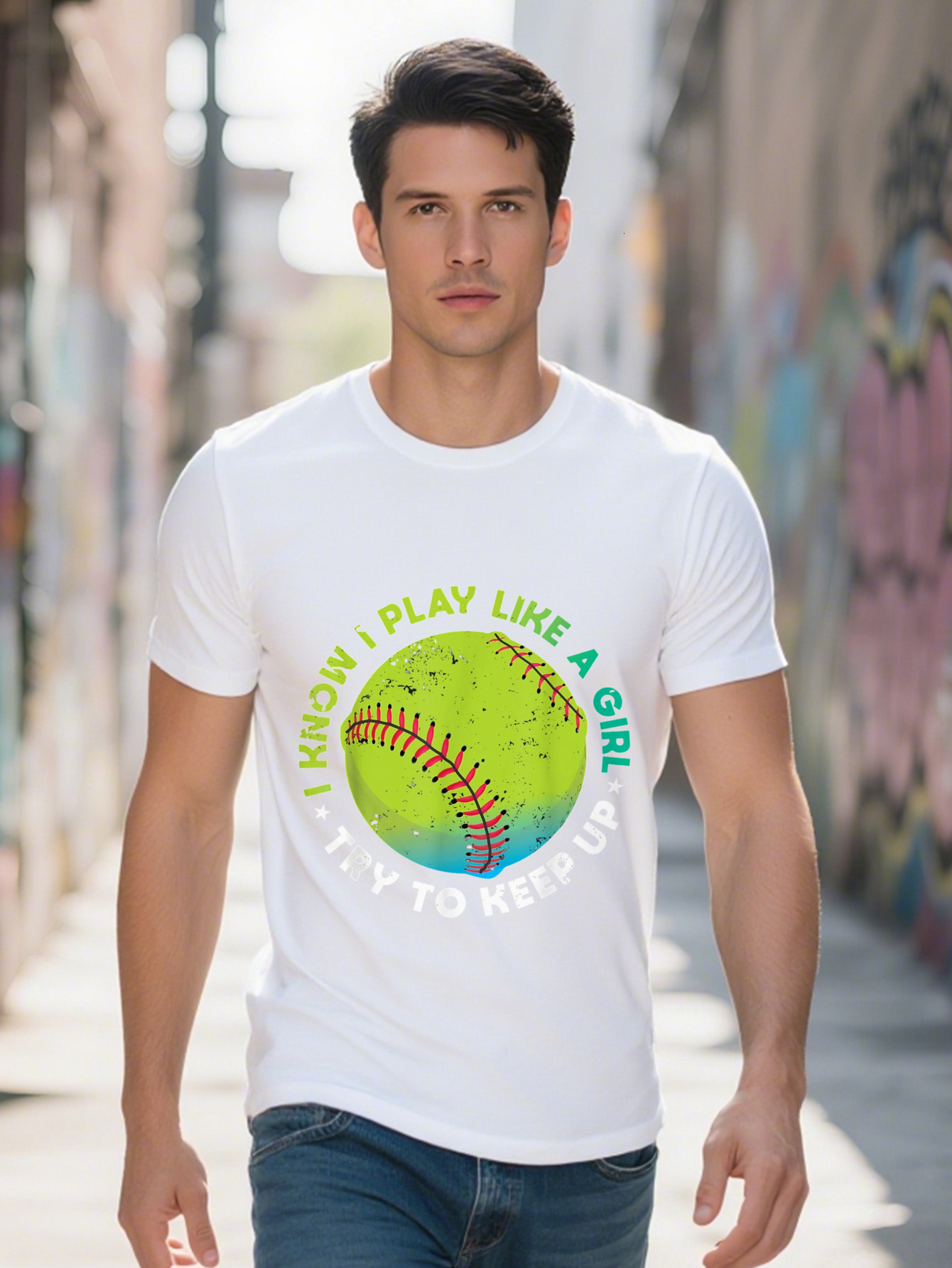 Softball Inspired Men's T-Shirt Cotton Lightweight Funny I Play Like a Girl Fastpitch Pitcher Design Perfect c3baa