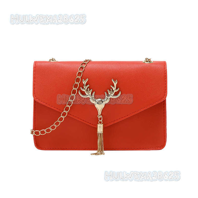Chain Tassel Small Square Bag 2025 Autumn New Womens Fashion Deer Head Simple Shoulder Crossbody Bag H250804