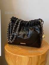 Soft Leather Large Capacity Fashion Pleated Chain Shoulder Bag 2025 Summer New Stylish Casual Bag Drawstring Crossbody Bag H250804