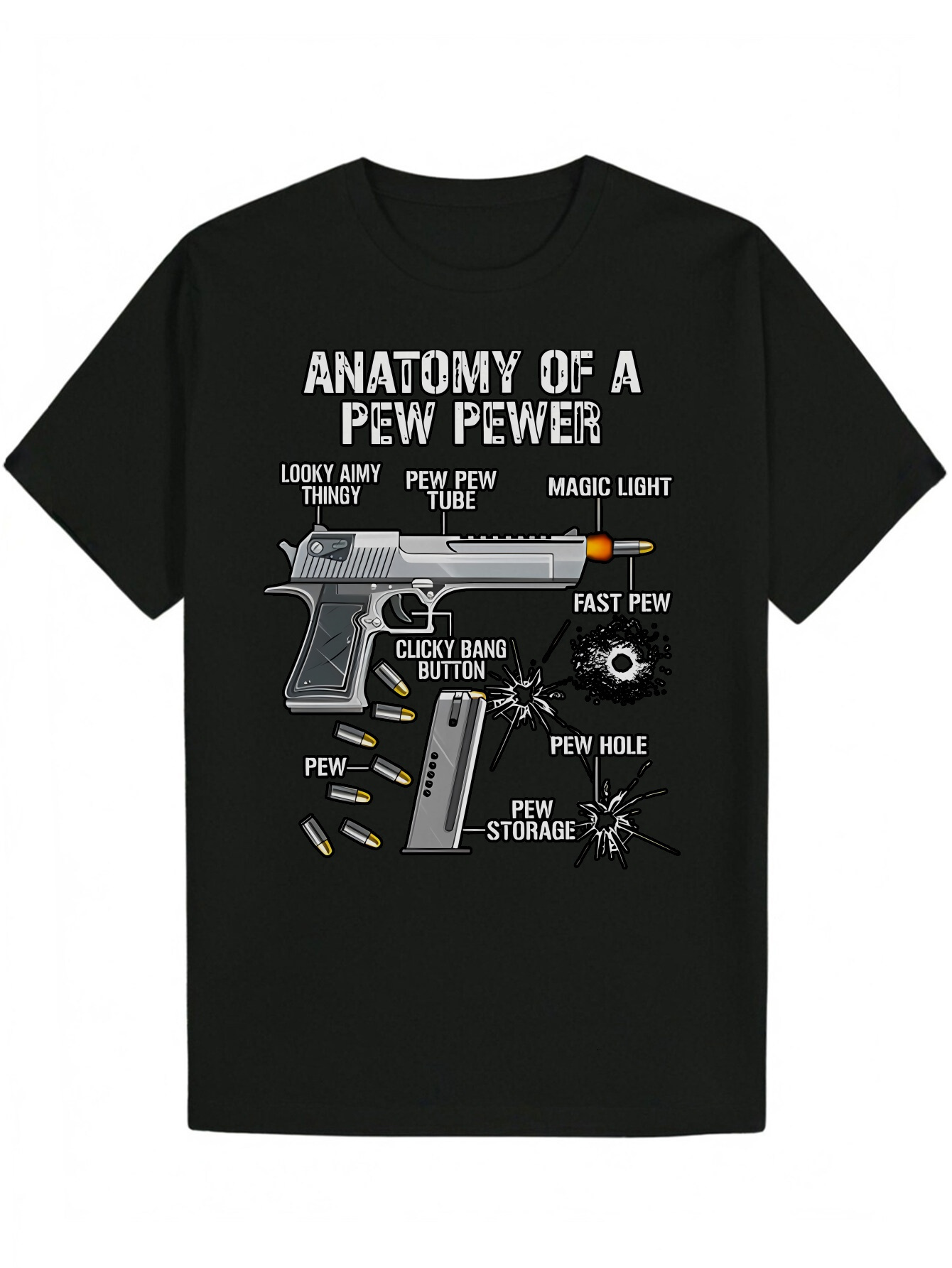 Men's Round Neck Polyester Pattern Print - Summer Designed with Gun Pattern, Lightweight and Comfortable for Casual Wear, Everyday T-Shirt Quirky