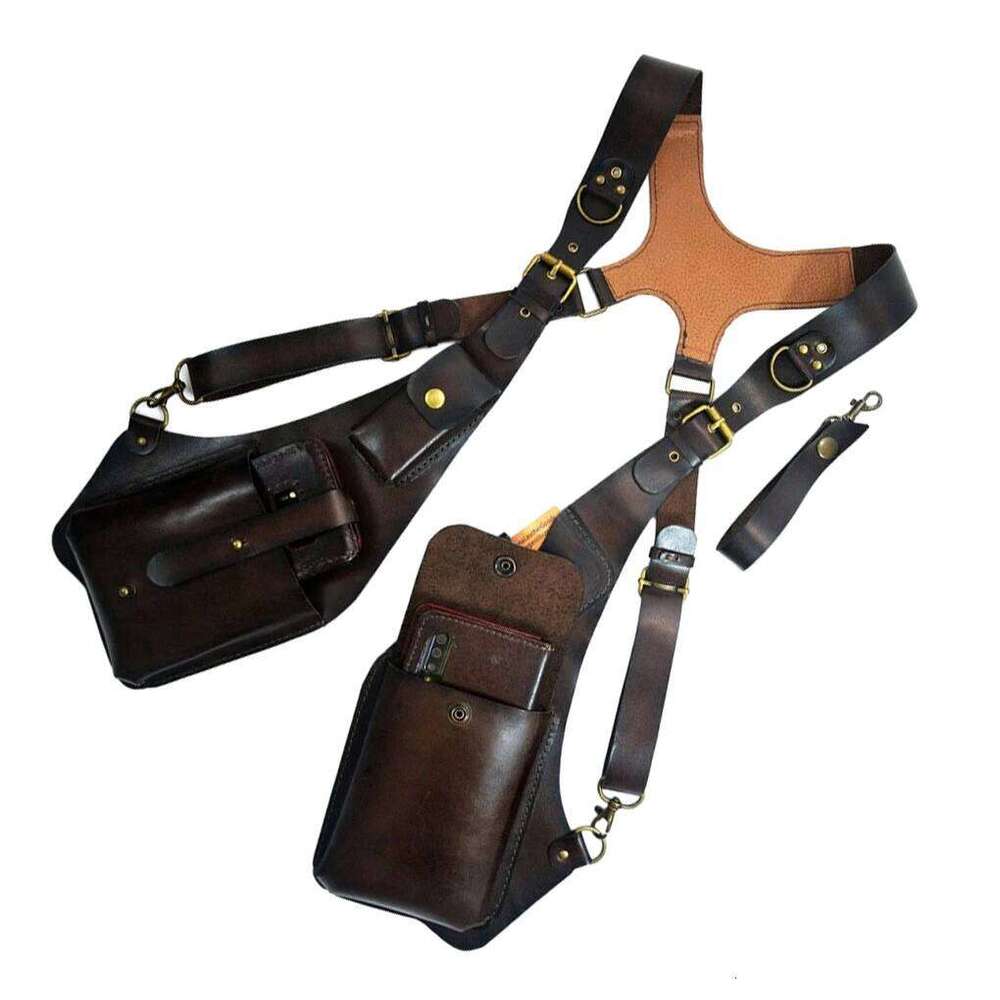 Retro Anti-Theft Leather Double Armpit Bag Outdoor Fashion Adjustable Wallet Phone Case For Men Shoulder Holster Bags