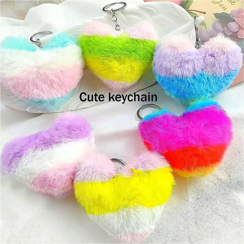 Creative Rainbow Gradient Love Ball Keychain Pendant Internet Celebrity Cute Backpack Hanger Car Key Womens Accessories Gift G250802
