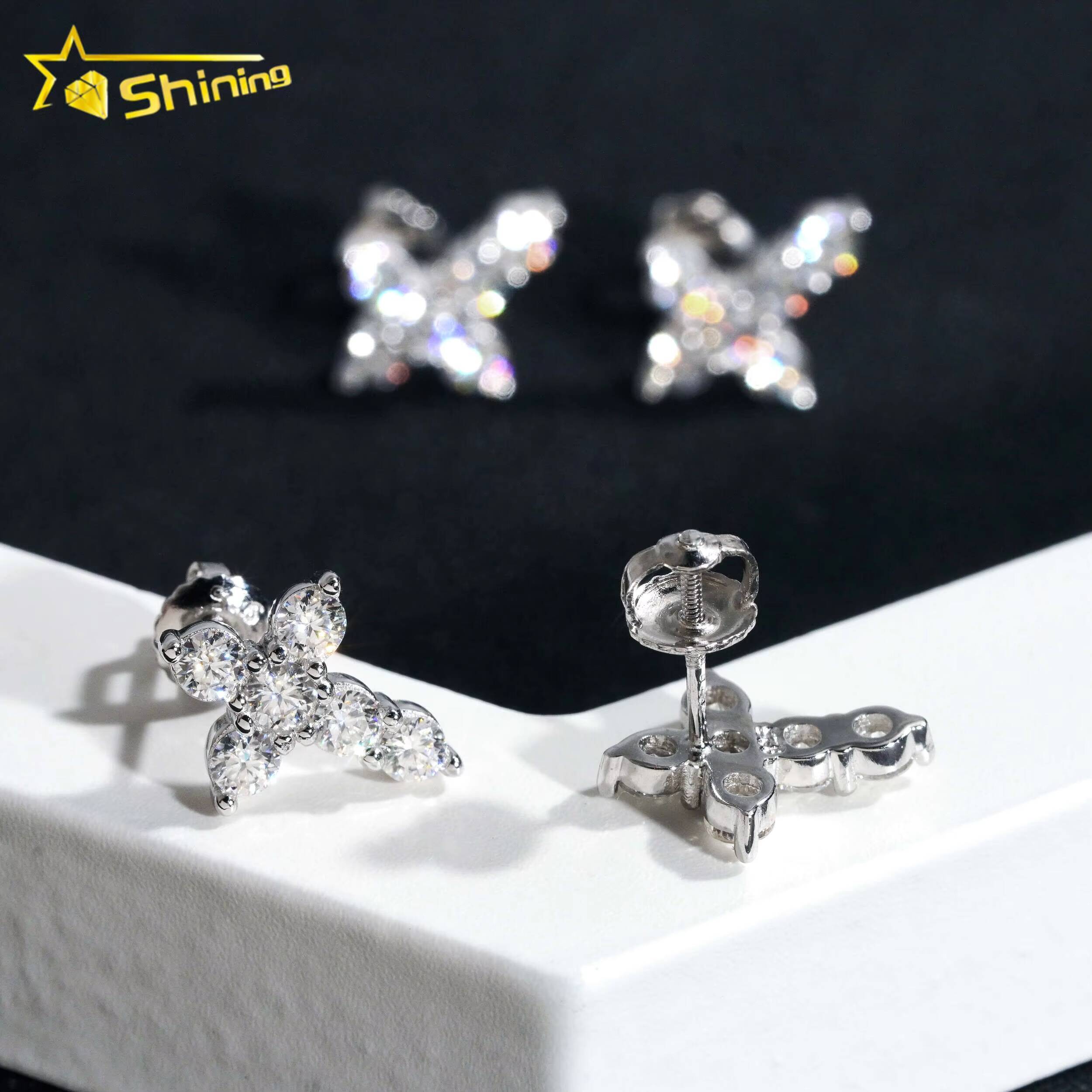 Hip Hop High Quality Wholesale 18k Gold Plated Cross Stud Mens Moissanite Earrings