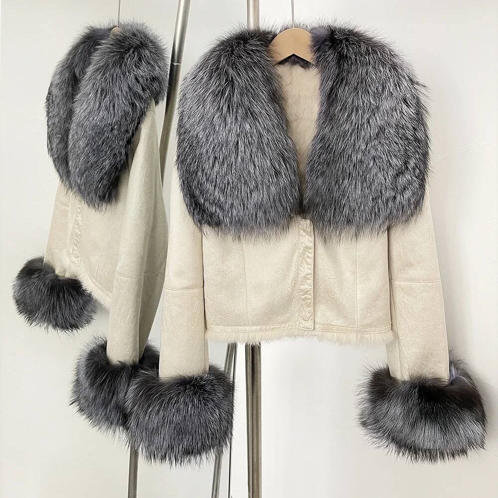 25ss Reality Jacket Suede Fox Coat Women New Autumn Winter Short Clothes Warm Rabbit Liner Female Natural Raccoon Fur