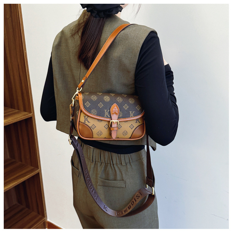 Women's bag new temperament, splicing print niche explosive versatile wallet punch-free shoulder strap fashionable shoulder bag2025