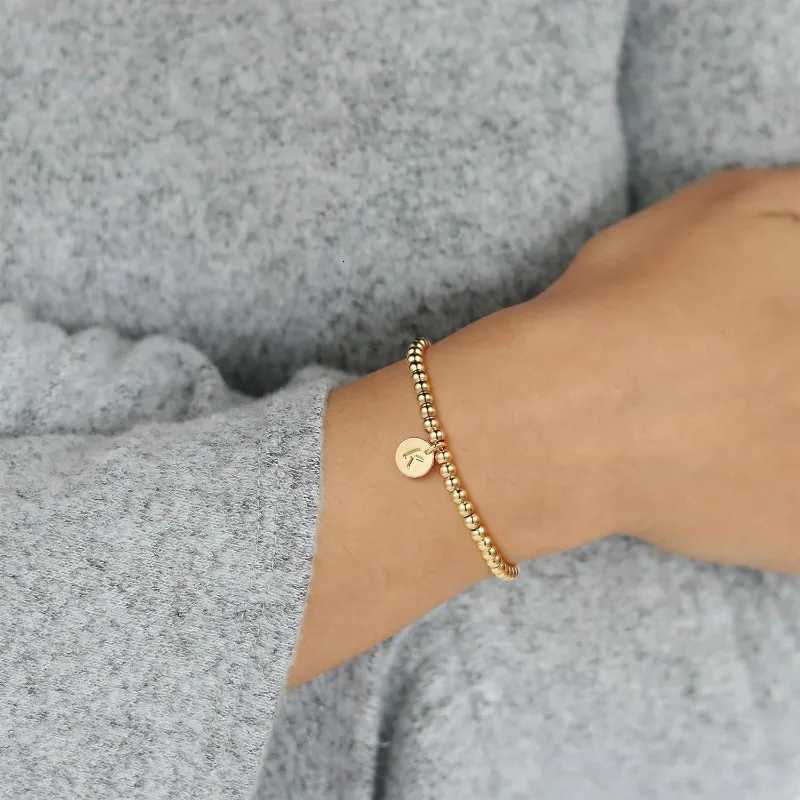 18K Gold Plated Stainless Steel Initial Bracelet for Women Teen Girls Mom - Dainty A-Z Charm Disc Bracelet Jewelry XJ250804