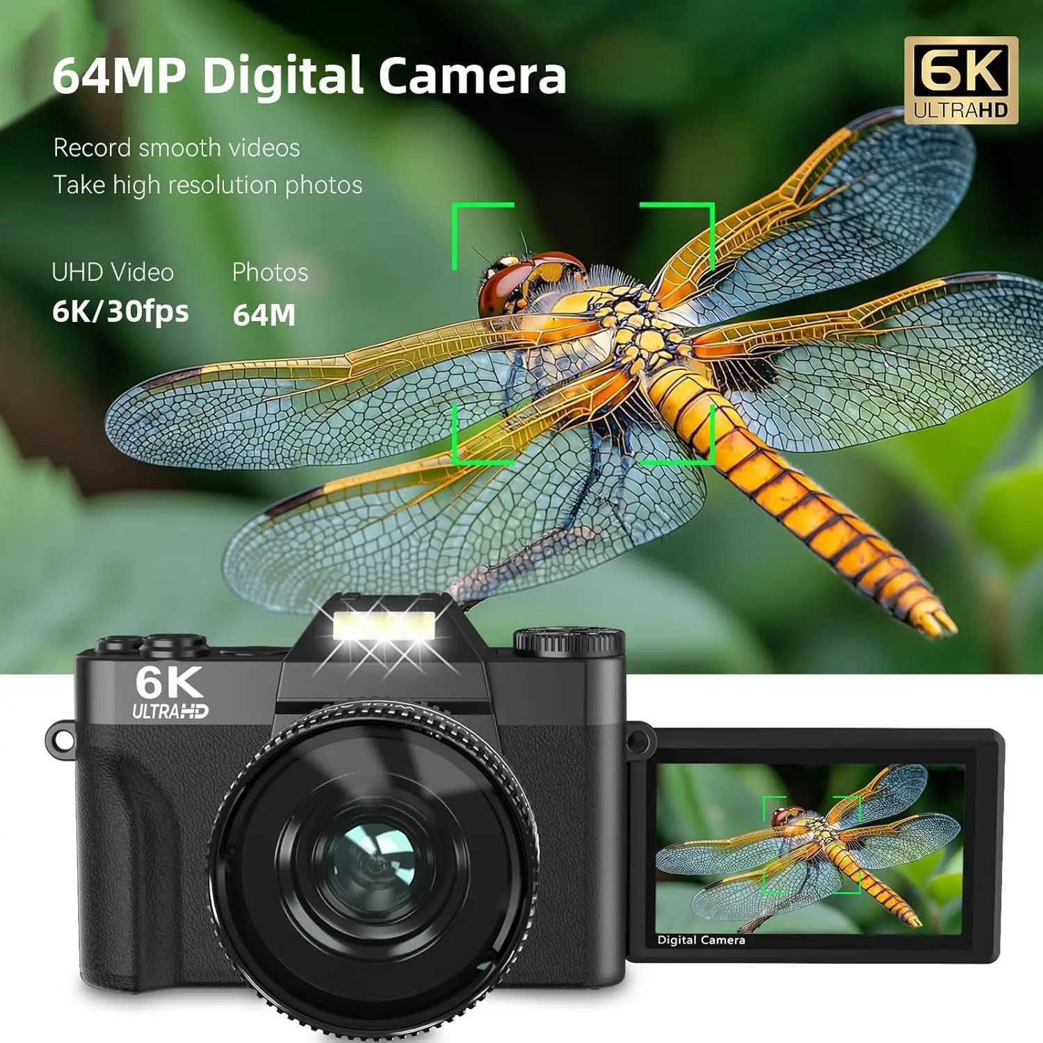6K Digital Photography Camera Video Autofocus Anti-Shake 64MP Vintage Vlog Recorder YouTube 180 Flip Screen WiFi Webcam Camera X250804