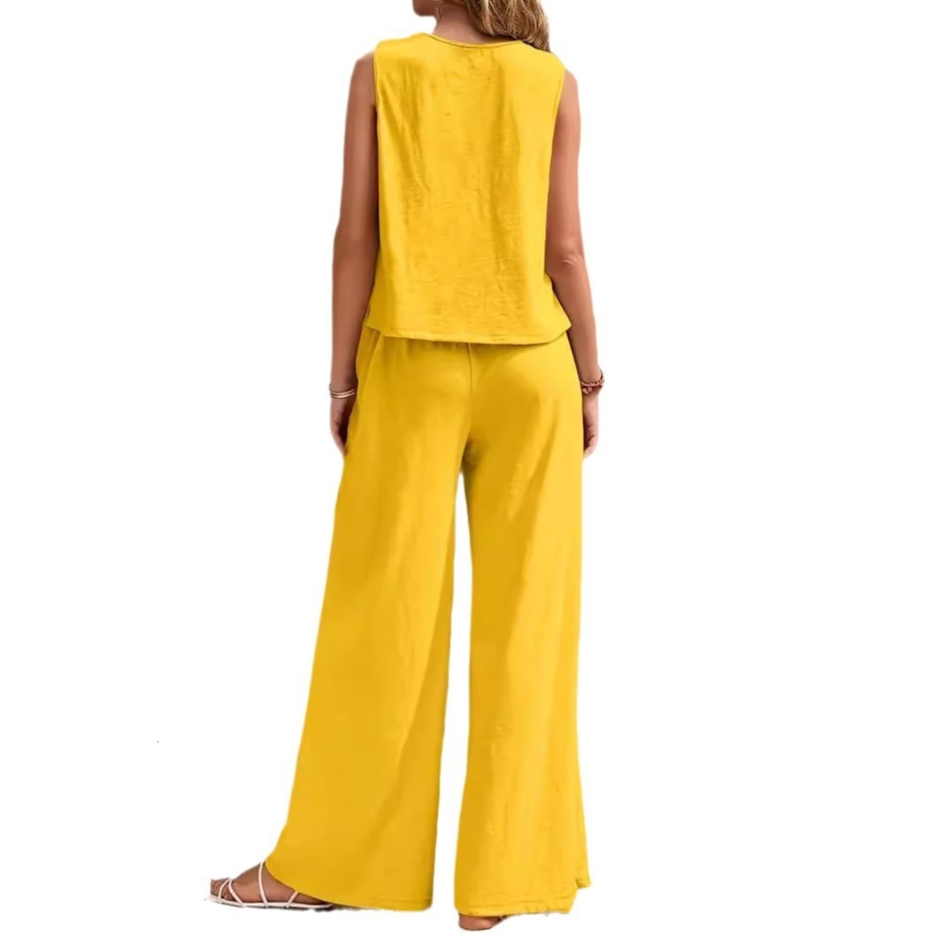 Elegant Chic Womens 2 Pieces Sets Woman 2025 Tracksuits Fashion 2pcs Outfits Suits Tank Tops and Wide Leg Pants Sets 250417